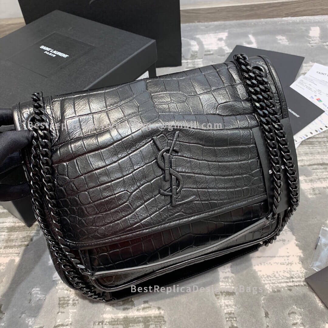 Saint Laurent Niki Medium In Soft Crocodile-Embossed Leather Black 498894